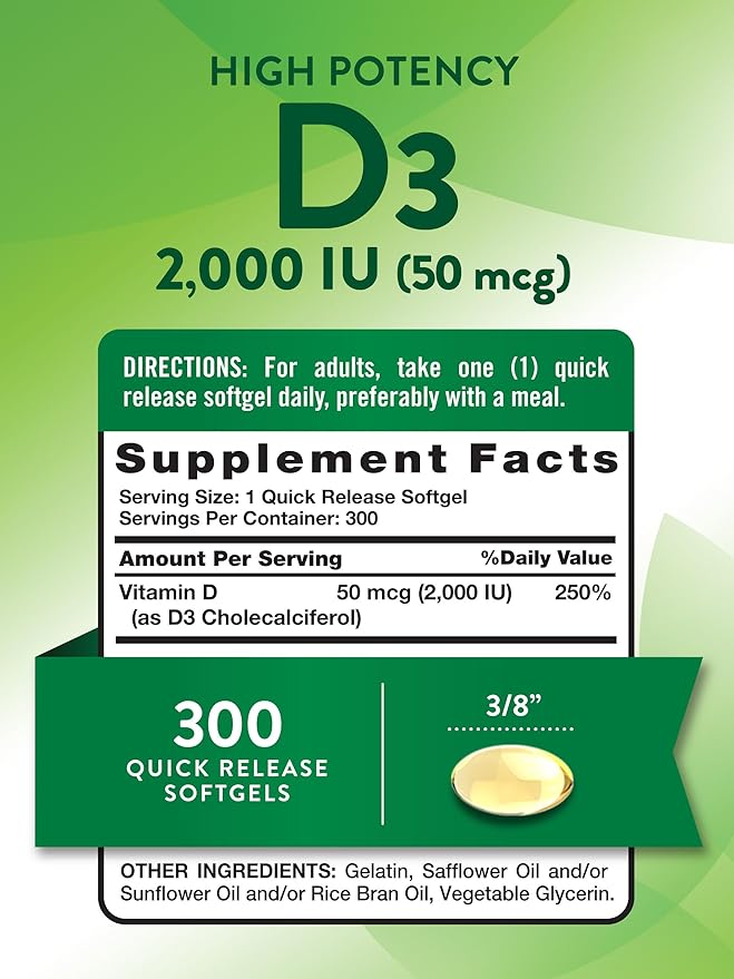 Nature's Truth Vitamin D3 2000 IU | 300 Softgels | High Potency Formula | Non-GMO & Gluten Free Supplement