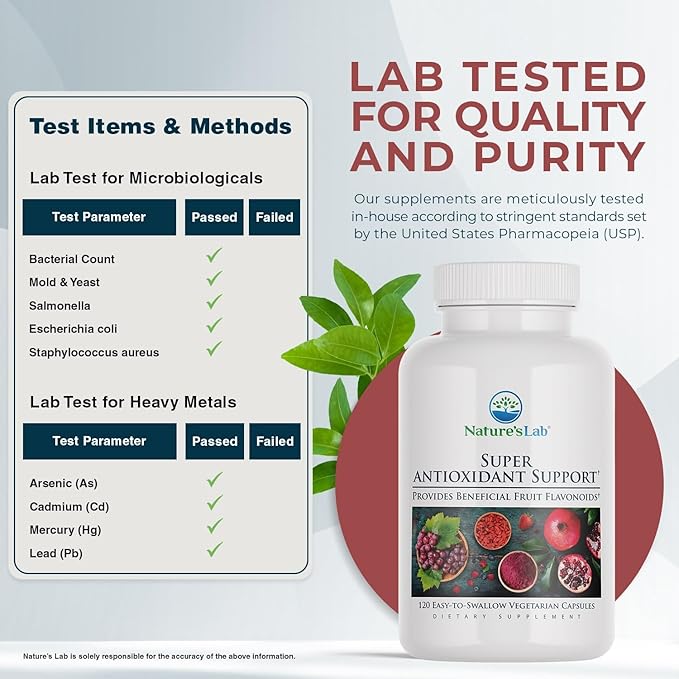 Nature's Lab Super Antioxidant Support - Resveratrol, Acai, Goji Berry, Noni Fruit, Pomegranate - 120 Capsules (60 Day Supply)