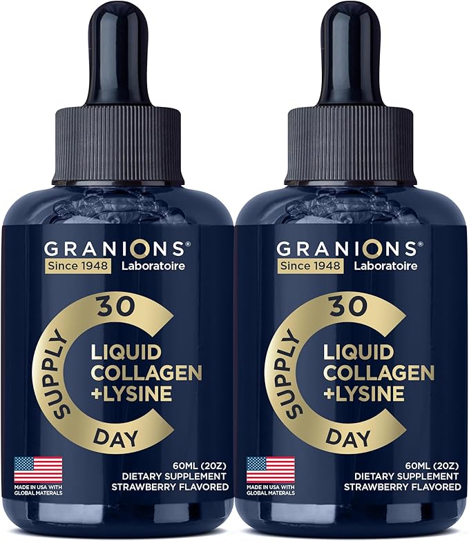 Liquid Collagen Peptides with Biotin and Lysine - Lysine 100,000mcg, 50,000mcg Collagen Liquid, 10,000mcg Biotin - Max Hair Skin and Nails - Strawberry - 2-Pack 2x2oz