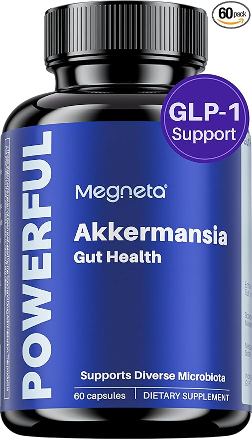 Akkermansia Probiotic, Boosts GLP-1, 300M AFU, Inulin Prebiotic Fiber - Gut Health Supplements for Men & Women (60 Capsules)