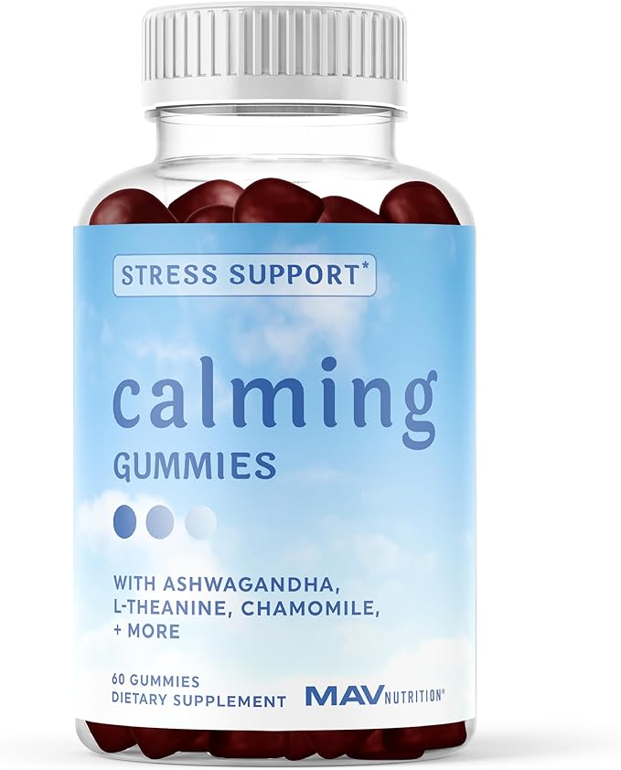 Calming Ashwagandha Gummies for Teens | Stress Relief Supplement with Theanine, GABA, Chamomile & Lemon Balm Calm Sleep Gummies | Natural Raspberry Flavor, Non-GMO, Third-Party Tested | 60 Ct