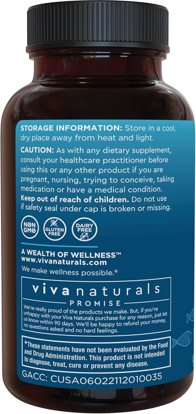 Viva Naturals Omega 3 Fish Oil Supplement for Women and Men - 2500 mg Triple Strength Fish Oil Pills with Re-Esterified Omega 3 Fatty Acids Including EPA, DHA DPA - 90 Pescatarian-Friendly Softgels