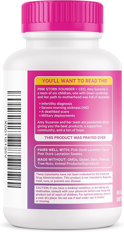 Pink Stork Total Lactation Supplement for Breast Milk Supply, Organic Fenugreek and Alfalfa to Support Breastfeeding, Milk Flow, and Production, Postpartum Essentials - 60 Capsules