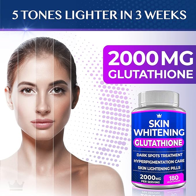 Glutathione Whitening Pills - 180 Capsules 2000mg Glutathione - Effective Skin Lightening Supplement - Dark Spots, Melasma & Acne Scar Remover, Hyperpigmentation Treatment - Anti-Aging Antioxidant