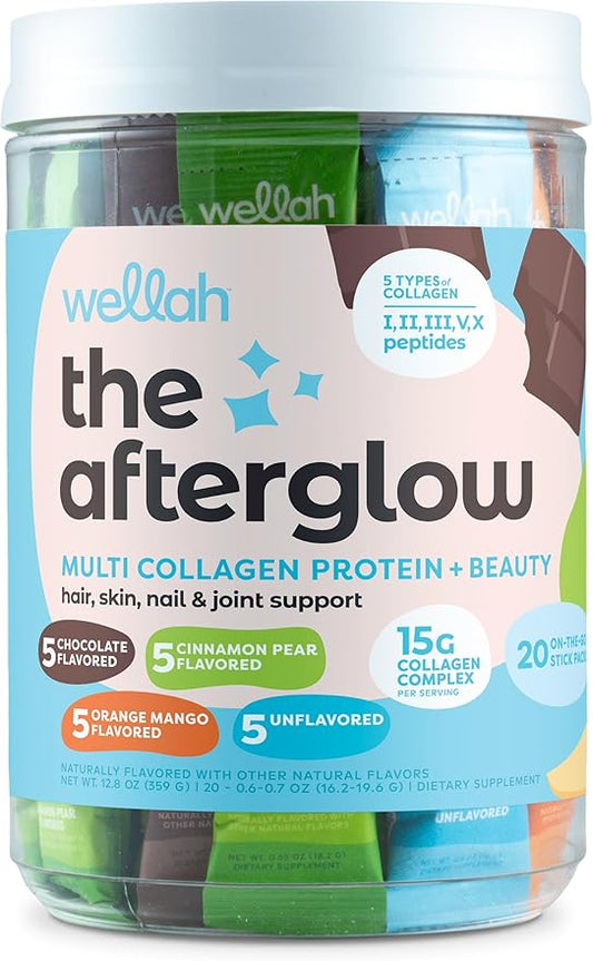 The Afterglow Multi Collagen Protein + Beauty (Variety Pack) 20 Stickpacks - 15G Collagen Complex Per Serving