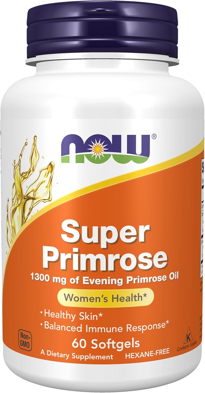 NOW Foods Supplements, Super Primrose 1300 mg with Naturally Occurring GLA (Gamma-Linolenic Acid), 60 Softgels