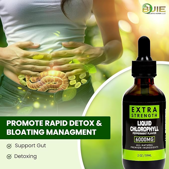 BUIE Liquid Chlorophyll Drops 6000mg | Peppermint Flavor | Vegan Supplement | Supports Immune System, Improves Cellular Energy | Extra Strength | 2 oz / 59ml