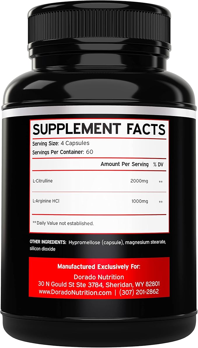 L Arginine L Citrulline Supplement 3000mg (240 Capsules) Nitric Oxide Pills for Men - Stamina, Endurance, Performance for Workouts - NO Supplements for Men - Gluten Free, Non-GMO, Vegan Capsules