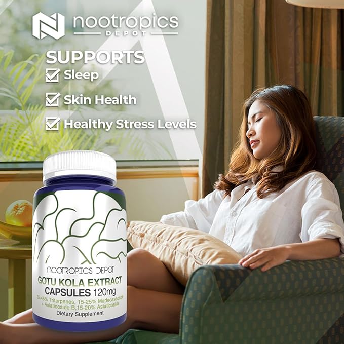 Nootropics Depot Gotu Kola Extract Capsules | 120mg | 90 Count | Acid Resistant | Centella asiatica | 35-45% Triterpenes | Supports Healthy Stress Levels | Promotes Memory Enhancement