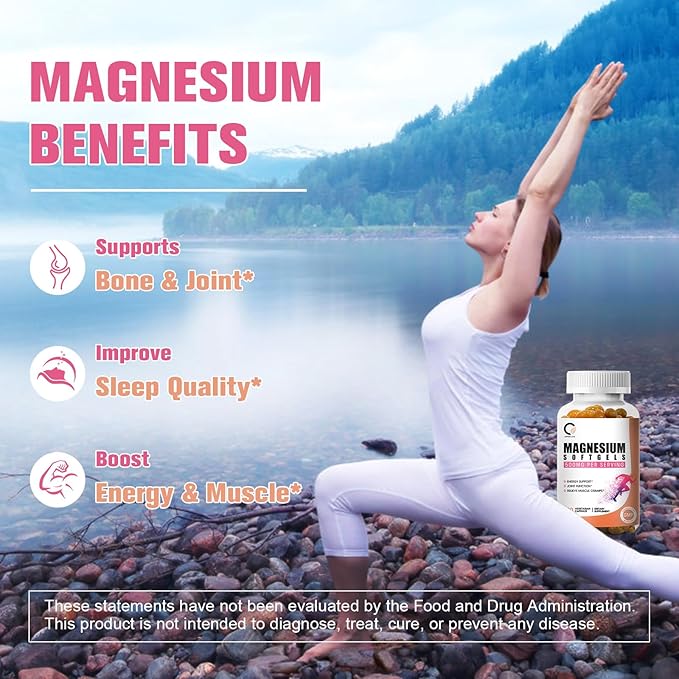 Magnesium Glycinate 500mg Capsules, High Absorption Pure Magnesium Glycinate Supplements Softgels for Men & Women, Support Energy, Muscle & Joint Function, Non-GMO, Vegan, 120 Count