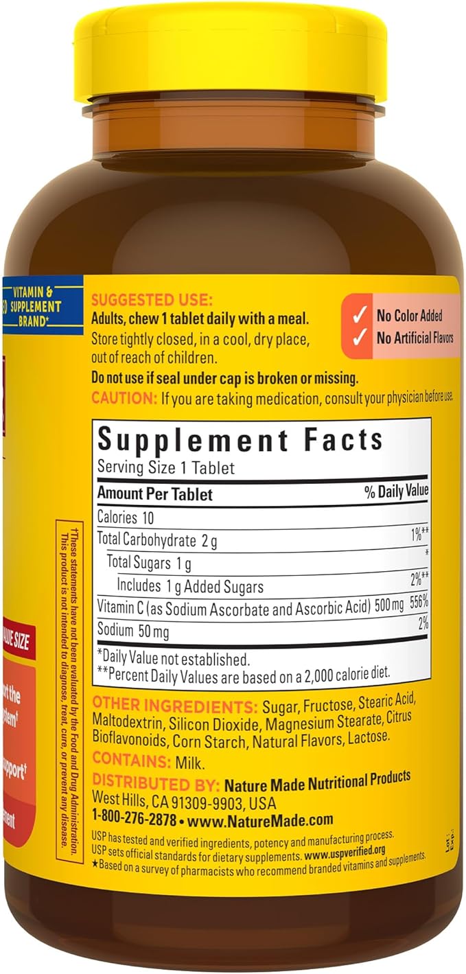 Nature Made Chewable Vitamin C 500 mg, Dietary Supplement for Immune Support, 150 Tablets, 150 Day Supply