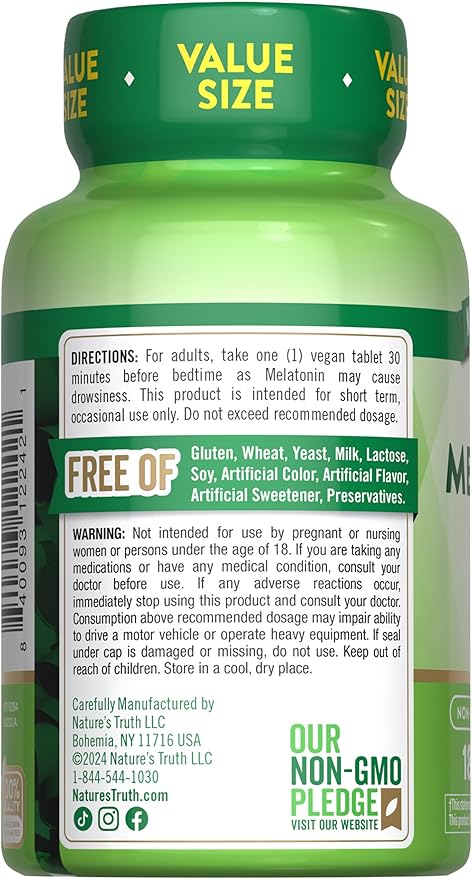 Nature's Truth Melatonin Tablets | 10mg | 180 Count | with L-Theanine | 100% Drug Free Supplement for Adults | Vegan, Non-GMO & Gluten Free Supplement