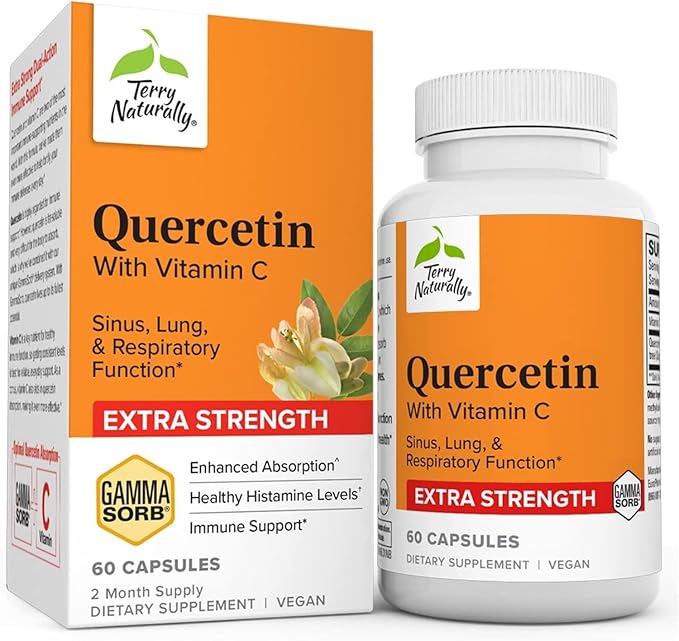 Terry Naturally Quercetin with Vitamin C Enhanced Absorption - Quercetin Supplement for Immune Support & Cellular Health - Respiratory Supplement for Sinus & Lung Health - 60 Capsules