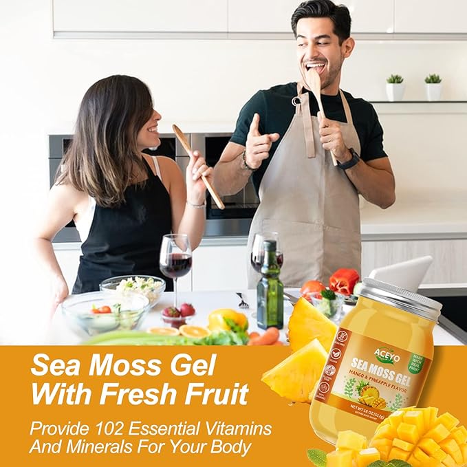 (18 OZ) Irish Sea Moss Gel Raw Vegan Mango Pineapple Flavor 102 Vitamins and Minerals Wild Harvested Non-GMO
