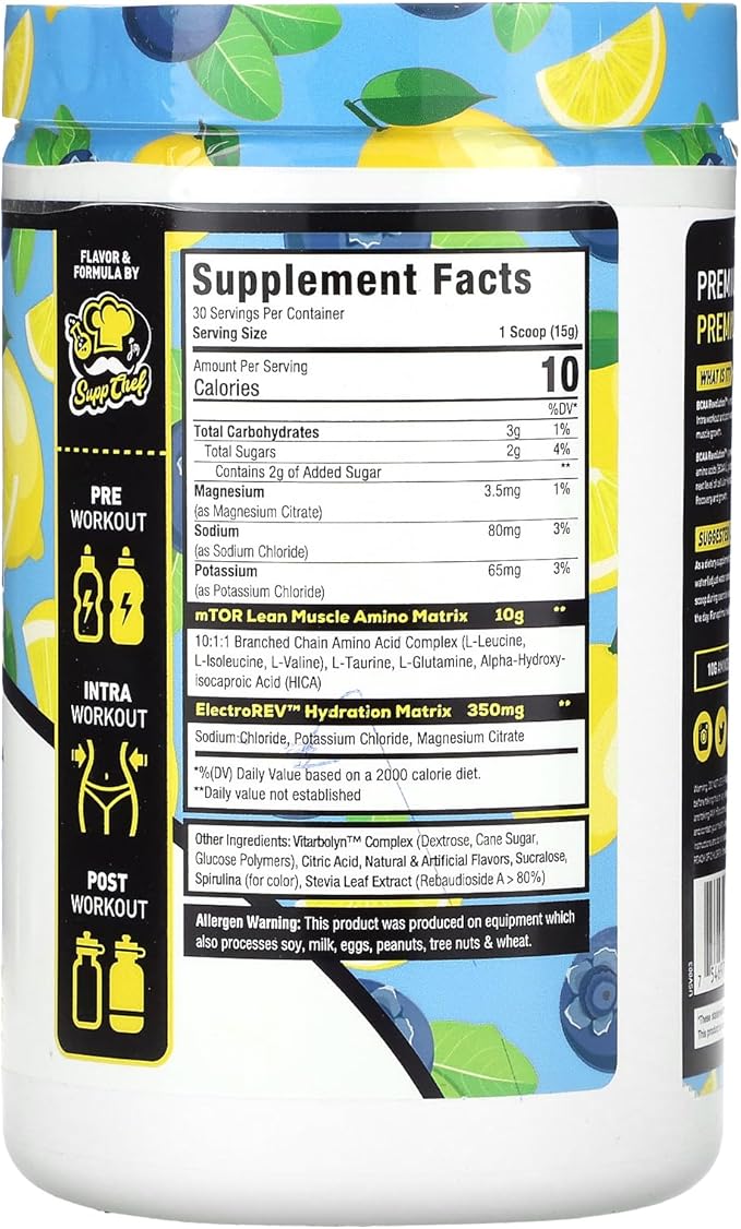 Musclesport BCAA Revolution Amino Acid Powder Supplement for Men & Women - Intra Workout Training Complex - Recovery Supplement (Blueberry Lemonade, 30 Servings)