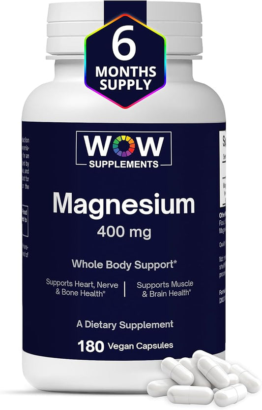 WOW Supplements Magnesium 400 mg Complex - Supplement for Men and Women - Citrate, Aspartate & Magnesium Oxide 400mg - 180 Capsules