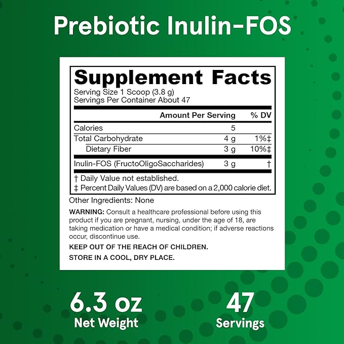Jarrow Formulas® Prebiotic Inulin FOS Prebiotic Fiber Supplement, 6.3 Oz, Prebiotics for Gut Health and Digestive Support, Approx. 47 Servings