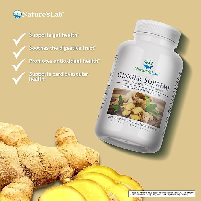 Nature's Lab Ginger Supreme - Ginger Extract, Turmeric Extract - 200 Ct