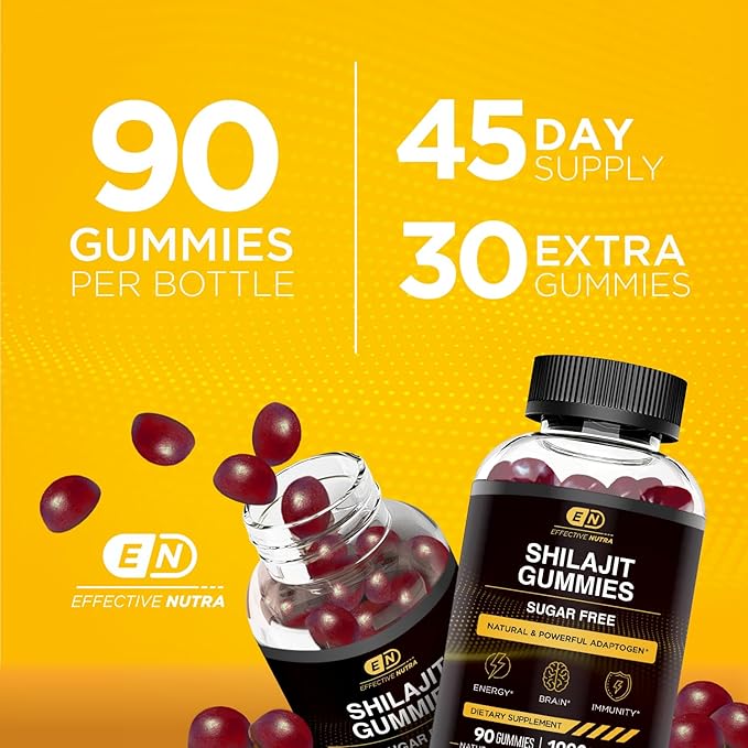Shilajit Gummies 1000mg | Pure Shilajit Resin for Energy, Brain & Immunity | Supplement for Men & Women | Sugar-Free, Vegan, Gluten-Free | Natural Berry Flavor, Made in USA (90ct)