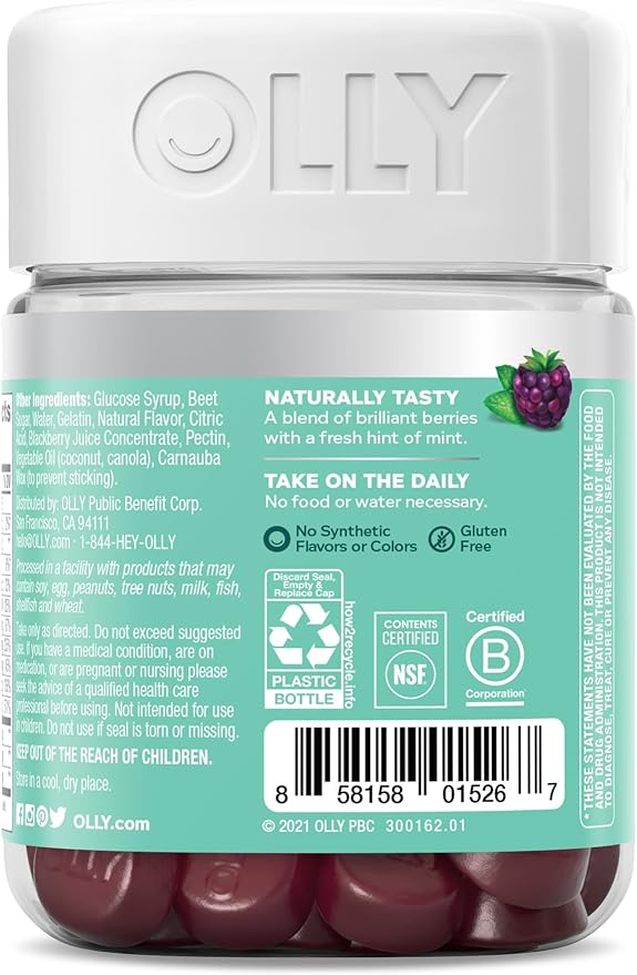 OLLY Flawless Complexion Gummy, Clear and Healthy Skin Support, Vitamins E, A, Zinc, Chewable Supplement, Berry - 50 Count (Pack of 1)