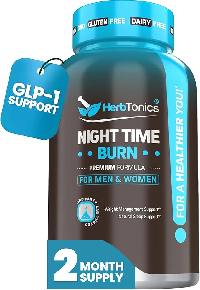 Herbtonics Night Time Weight Supplement & Sleep Aid β Dual-Action Metabolism & Appetite Support | Melatonin, L-Theanine, Lemon Balm, Green Tea Extract | GLP-1 Support | 60 Vegan Capsules