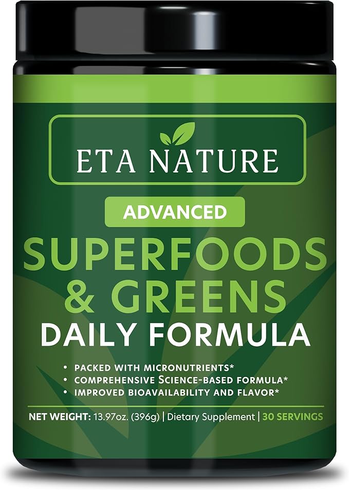 50 Super Greens Powder - Greens Superfood Powder with Fruits and Vegetables Supplements - Supergreens Green Powder for Energy, Digestion, Vitality & Immunity - 30 Servings Vegan and Non-GMO