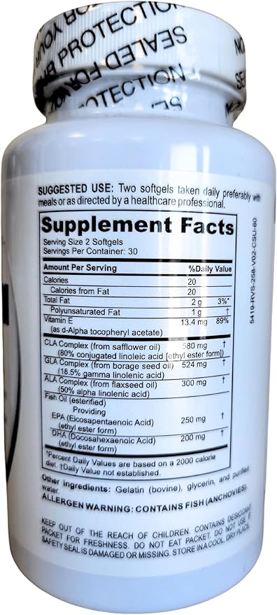 Premium EFA Omega 3-6-9 Supplement for Men and Women 5 in 1 - EPA, DHA, GLA, ALA & CLA Essential Fatty Acids with Fish Oil - Softgel Pills