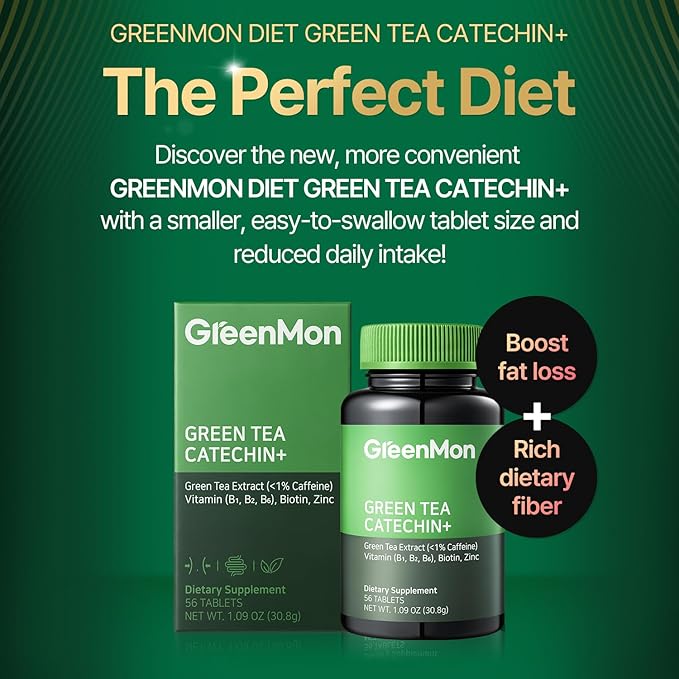 Green Tea Catechin+ - Contains Catechin 300mg, Aloe Vera Extract Powder, Vitamins, Biotin for Dietary and Health Supplement (56 Tablets / 28 Days Serving)