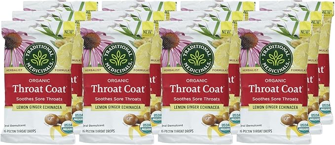Traditional Medicinals Lemon Ginger Echinacea Lozenges, 16 Pieces (Pack of 12)