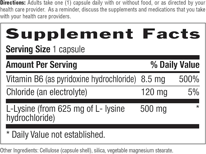 Country Life L-Lysine 500mg with B-6, Supports Immune Health, Promotes Collagen Renewal in Lips and Mouth, 250 Vegan Capsules, Certified Gluten Free, Certified Vegan