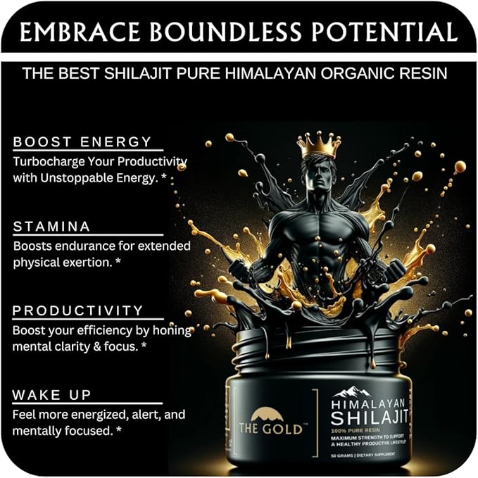 THE GOLD Shilajit Resin | Shilajit Pure Himalayan Organic Shilajit for Men & for Women Lab Test in USA Grade A+ All Natural Dietary Supplement with Fulvic Acid + Trace Minerals | 50 Grams 100 Servings