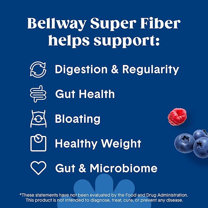 Bellway Super Fiber Powder + Fruit, Sugar Free Organic Psyllium Husk Powder Fiber Supplement for Regularity, Bloating Relief & Gut Health, Non-GMO, Plant-Based, Mixed Berry (50 Servings)