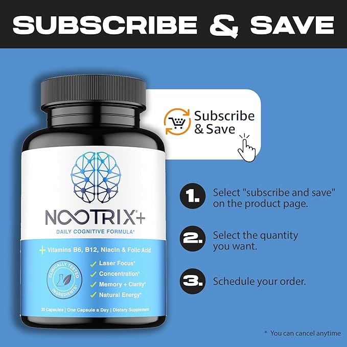 Brain Plus Nootropic Supplement | Supports Memory, Mental Focus, Cognitive Health & Energy | Promotes Healthy Mood & Brain Function | Vitamin B1, Vitamin B6 & Vitamin B12 | 30 Capsules