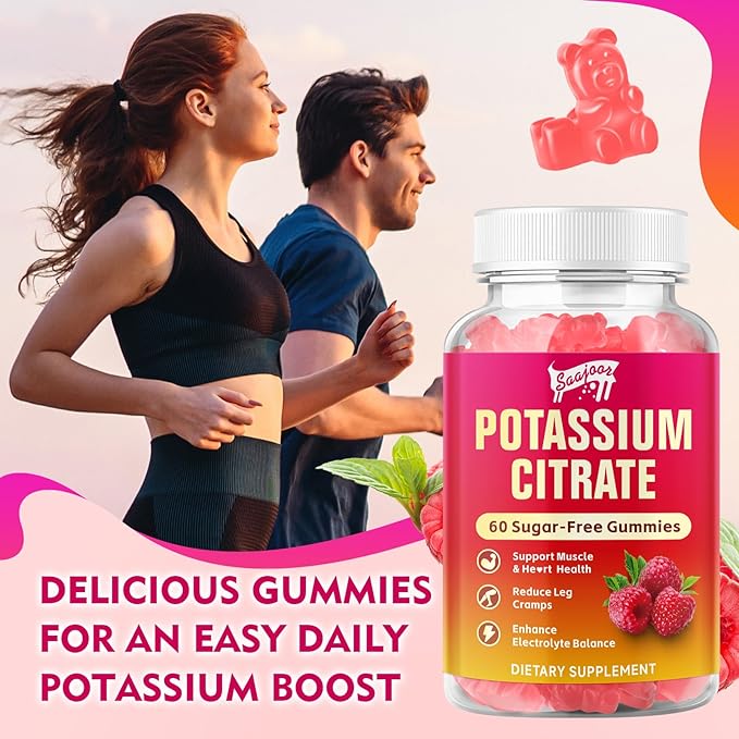 2 Pack Potassium Citrate Gummies 1000mg, Potassium Supplement for Adults Women & Men, Support Leg Cramps & Muscle Health, 120 Count
