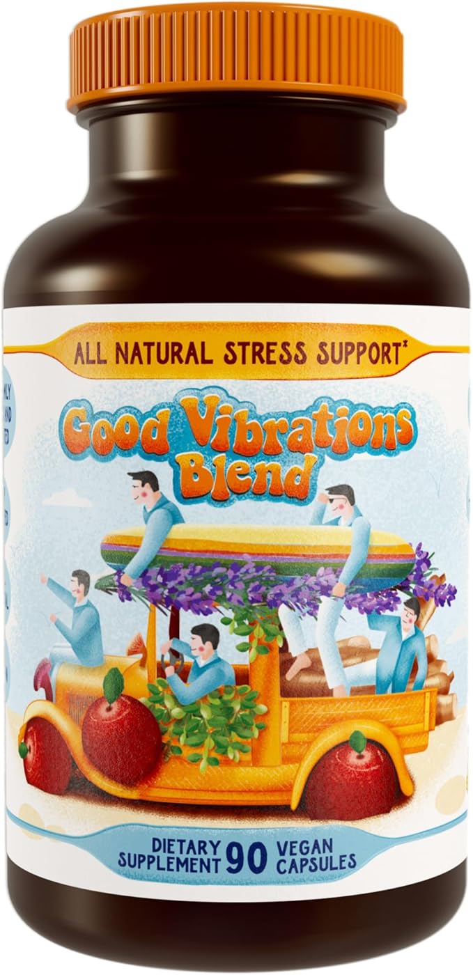 Stress, Mood, Energy Support - Ashwagandha Root, Lion's Mane & More - Good Vibrations Blend
