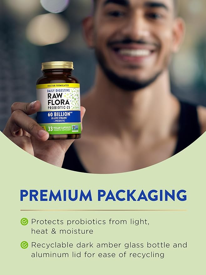Nature's Truth Raw Flora Probiotic with Prebiotics | 60 Billion CFU | Daily Digestive Vegan Capsules | Gluten Free Supplement for Men and Women