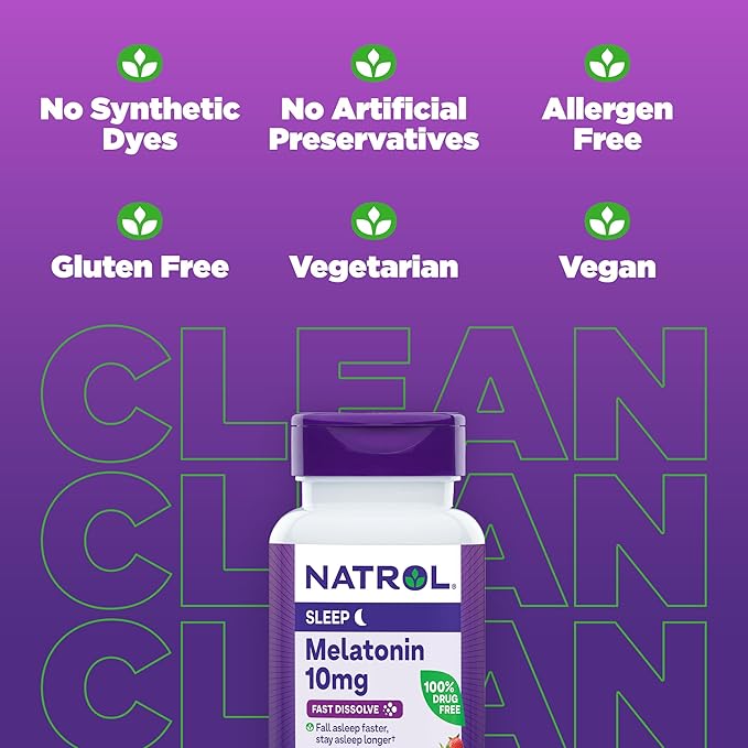 Natrol Sleep Melatonin 10mg Fast Dissolve Tablets, Nighttime Sleep Aid for Adults, 30 Strawberry-Flavored Melatonin Tablets, 30 Day Supply (Pack of 4)