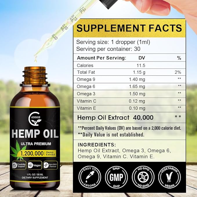 (4-Pack) High Potency Hemp Oil - Maximum Strength, Immune System Support, Focus Calm, Relaxation, Mood, Pure Extract, Organic, Vegan, Non-GMO