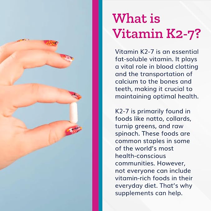 Just Thrive Vitamin K2-7 - Bone, Brain, and Heart Health K2 Vitamin Supplement, 60 Capsules