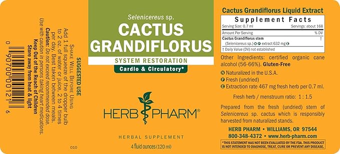 Herb Pharm Cactus Grandiflorus Liquid Extract for Cardiovascular Circulatory Support - 4 Ounce