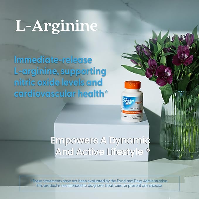 Doctor's Best Sustained Plus Immediate Release L-Arginine, Non-GMO, Vegan, Gluten & Soy Free, 500 mg, Tablet, 120 Count