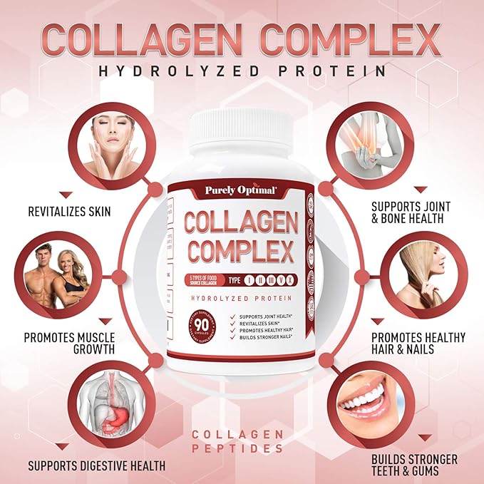 Purely Optimal Premium Multi Collagen Peptides Capsules (Types I, II, III, V, X) + Premium Hair Vitamins Supplement-Gummy Vitamins w/Biotin, Folic Acid, Vitamins A&D