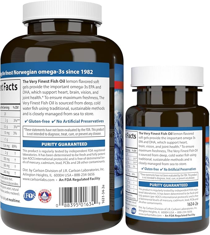 Carlson - The Very Finest Fish Oil, 700 mg Omega-3s, Norwegian, Sustainably Sourced, Lemon, 150 Count