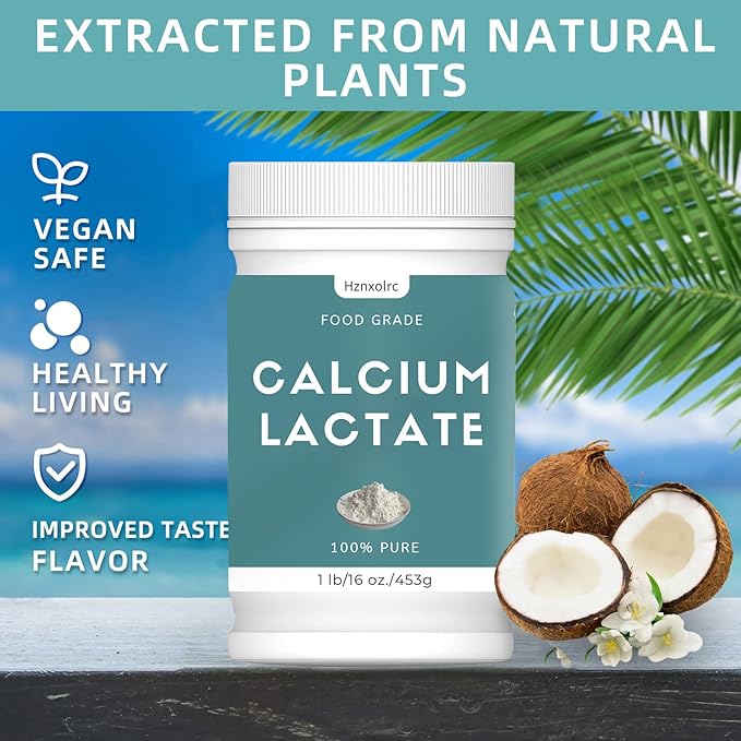 16oz Calcium Lactate Powder, 100% Pure Calcium Lactate, Food-Grade, Supports Bone Health, Helps Neutralize Food Acidity, Keeps Food Fresh, for Dairy Products, Breads and Pastries and More