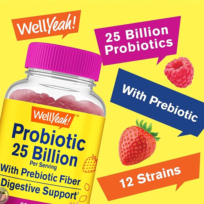(2 Pack 25 Billion Probiotics + Prebiotics for Men and Women Gummies - Digestive Support, Gut Health, Immune Support Gummy - Probiotics for Digestive Health with 12 Strains - 60 Gummies