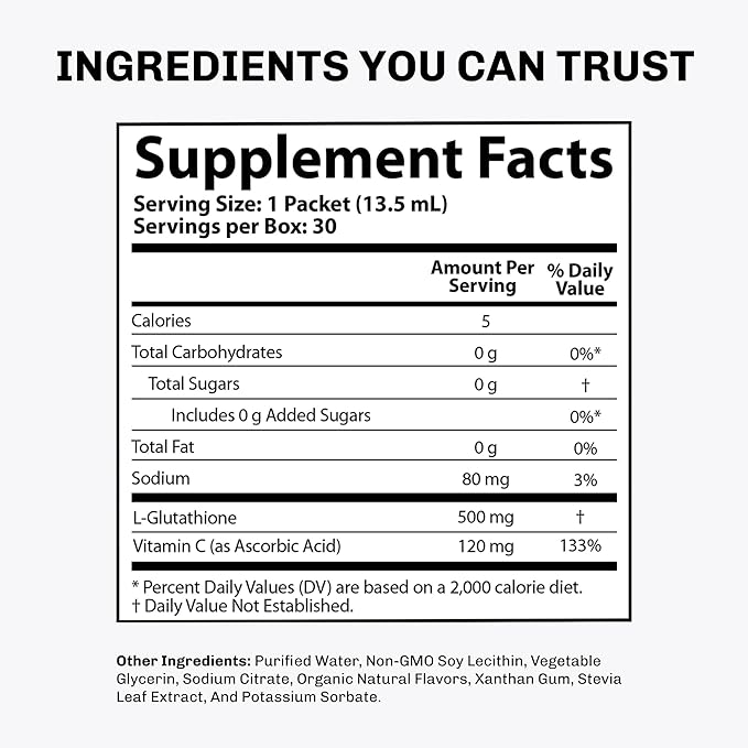 Aurora Nutrascience Micro-Liposomal Liquid Glutathione, Immune & Antioxidant Gut Health Support Supplement, 500 mg per Serving, Gluten Free, Non-GMO, Sugar-Free, 30 Single-Serve Packets