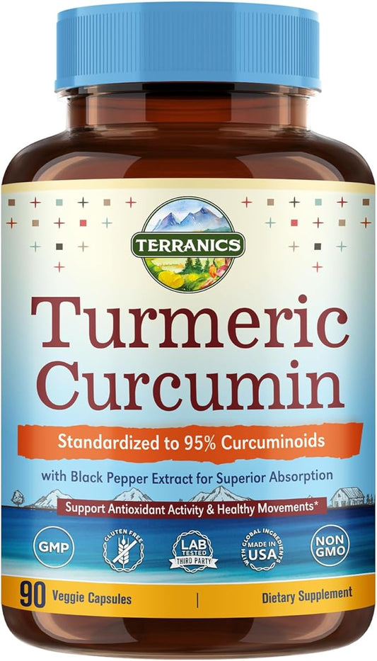 Turmeric Curcumin Supplement 1800mg, with Black Pepper 15mg for Maximum Absorption, 95% Curcuminoids, Mobility & Antioxidant Support, Made in USA, Non-GMO, No Gluten, 90 Vegan Capsules