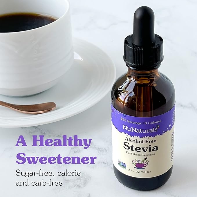 NuNaturals Liquid Stevia, Sugar-Free Sweetener, Plant-Based Sugar Substitute, Zero Calorie, Unflavored, Alcohol-Free, 2 oz
