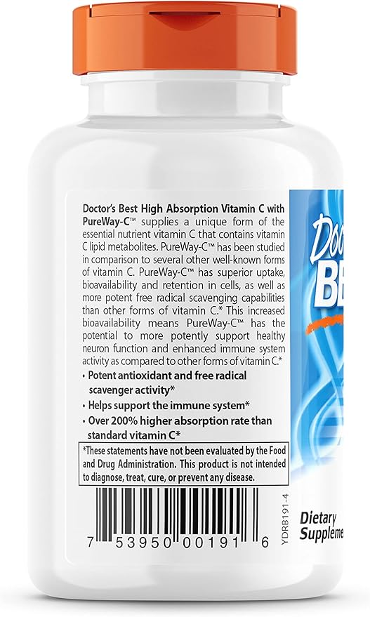 Doctor's BEST 12-Hour Vitamin C 500mg with PureWay-C, Supports Immune System, Potent Antioxidant 60 Tablets (Pack of 2)