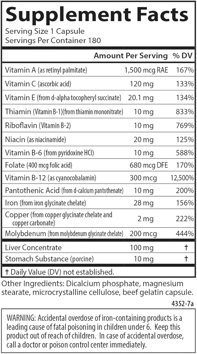 Carlson - Women's Iron Restore, 28 mg Iron + B Vitamins, Menstrual Support, Iron Absorption & Women's Health, 180 Capsules